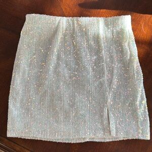 Girls White Sequin Mini Skirt with Slit